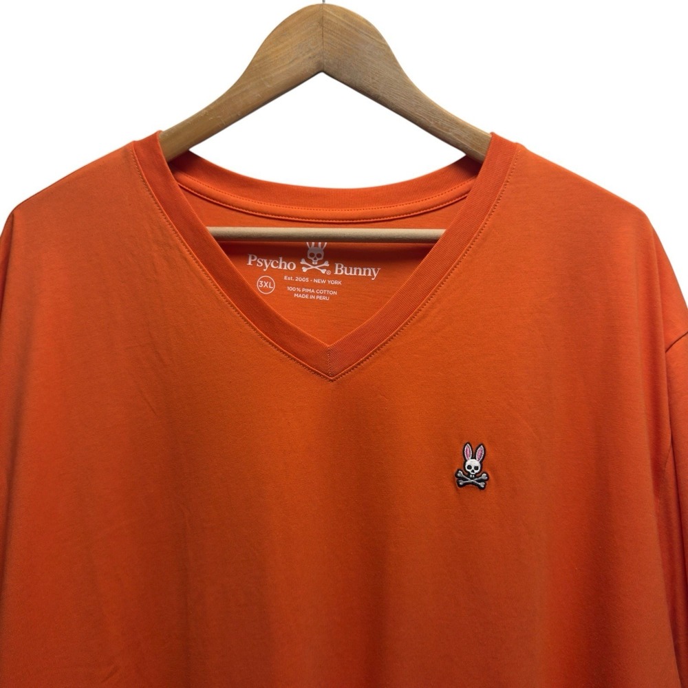 Psycho Bunny Mens 3XL Orange V-Neck Embroidered Logo Cotton S/S T-Shirt Peru euc
